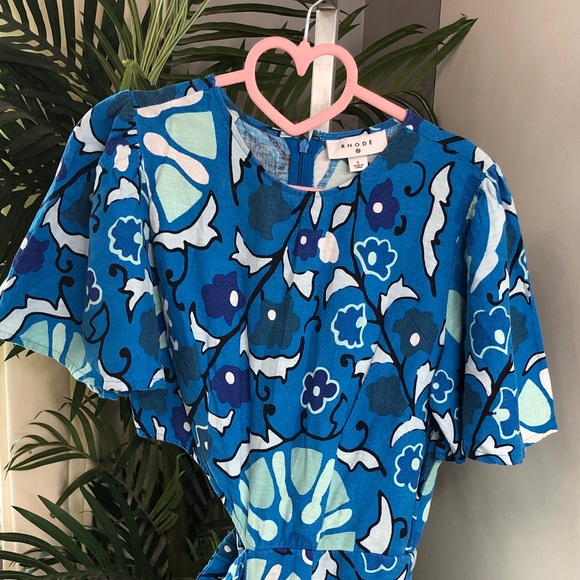 RHODE X Target Blue Floral Linen Blend Short Sleeve Wide Leg Jumpsuit Small - Picture 8 of 17